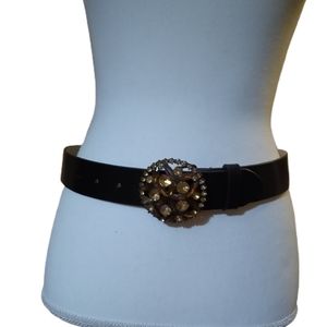 Vintage Casual Corner Leather Belt Round Buckle Size S Brown Amber Faceted EUC